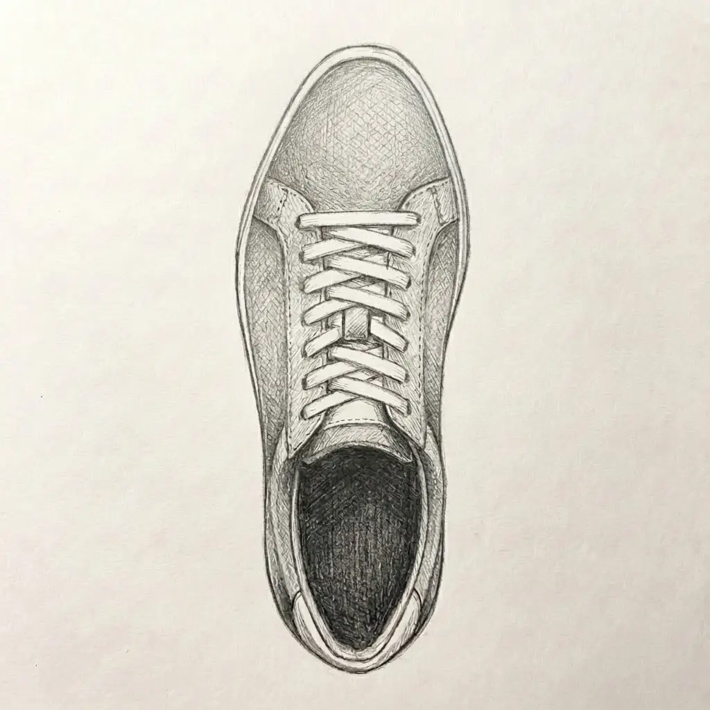 Top-down view of a conventional narrow shoe compressing toes together