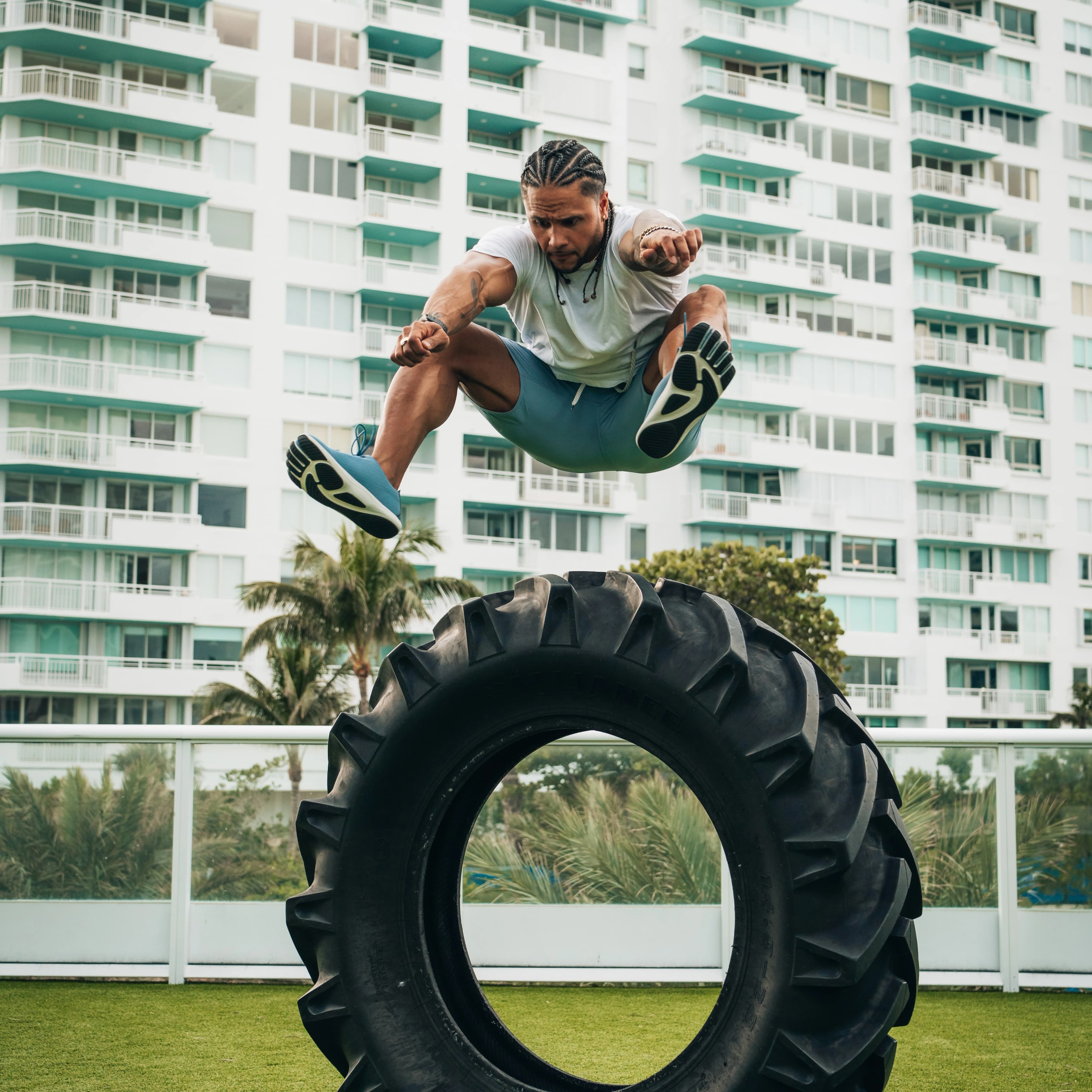 Person wearing Peluva trainers during an outside workout